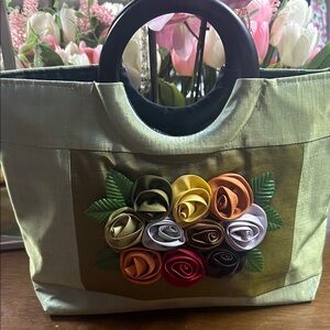 Silk Floral Embellished Handbag